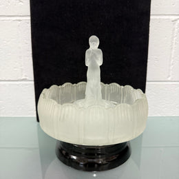 Art Deco Frosted Float Vase With Standing Lady On Black Base