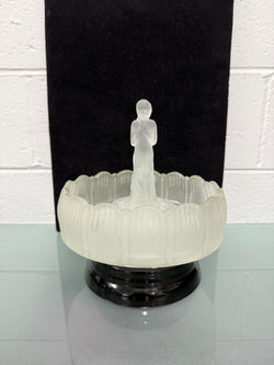 Art Deco Frosted Float Vase With Standing Lady On Black Base | Antique & Vintage | Moonee Ponds Antiques | Australia Wide Delivery