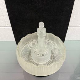 Art Deco Frosted Float Vase With Standing Lady On Black Base