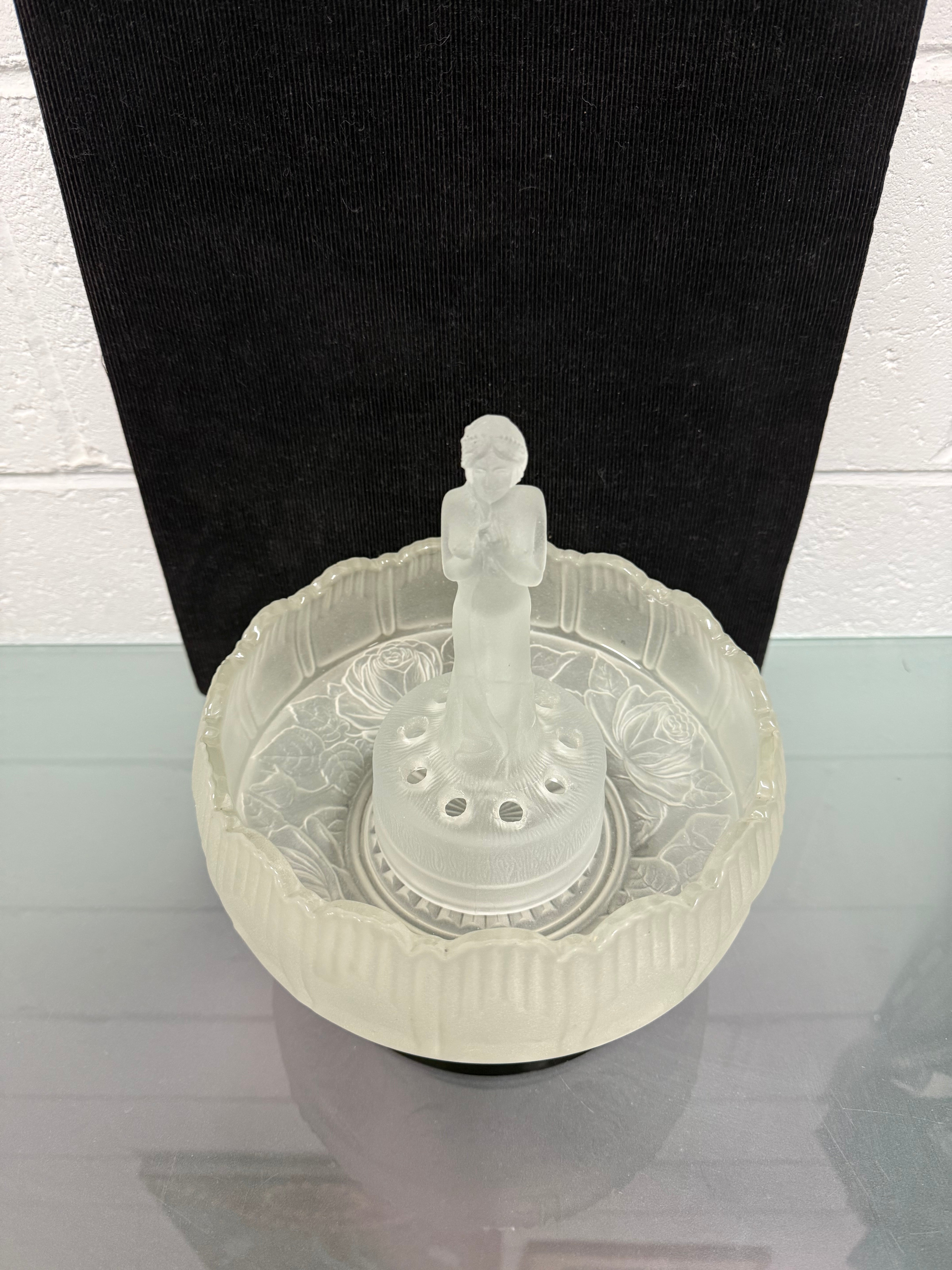 Art Deco Frosted Float Vase With Standing Lady On Black Base | Antique & Vintage | Moonee Ponds Antiques | Australia Wide Delivery