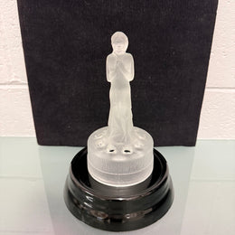 Art Deco Frosted Float Vase With Standing Lady On Black Base