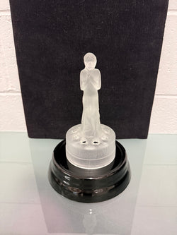 Art Deco Frosted Float Vase With Standing Lady On Black Base | Antique & Vintage | Moonee Ponds Antiques | Australia Wide Delivery