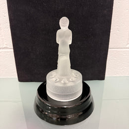 Art Deco Frosted Float Vase With Standing Lady On Black Base