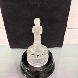 Art Deco Frosted Float Vase With Standing Lady On Black Base