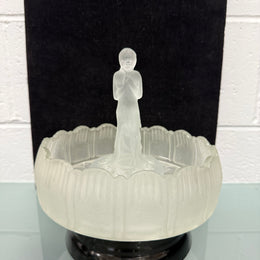 Art Deco Frosted Float Vase With Standing Lady On Black Base