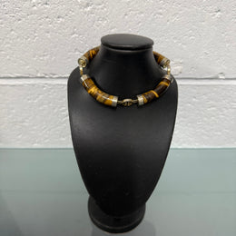 Vintage Natural Tiger Eye & Gilt Chinese Symbols Bracelet