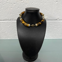 Vintage Natural Tiger Eye & Gilt Chinese Symbols Bracelet