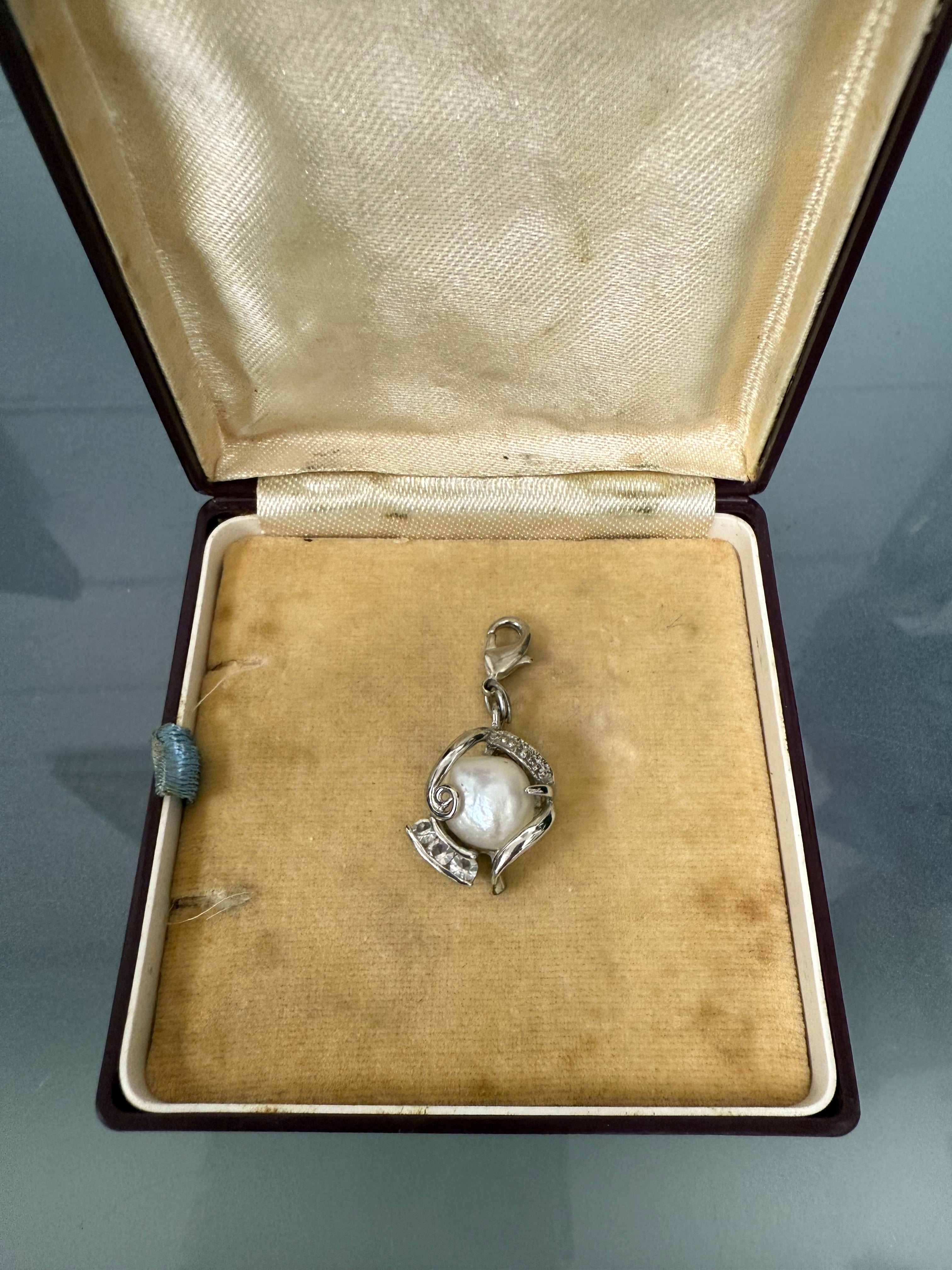 Silver & Mabe Pearl With Zircons Charm | Antique & Vintage | Moonee Ponds Antiques | Australia Wide Delivery