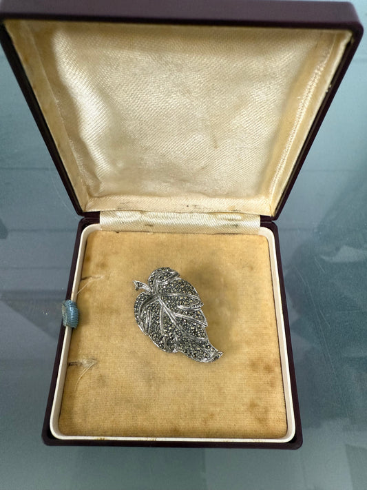 Vintage Marcasite Leaf Brooch