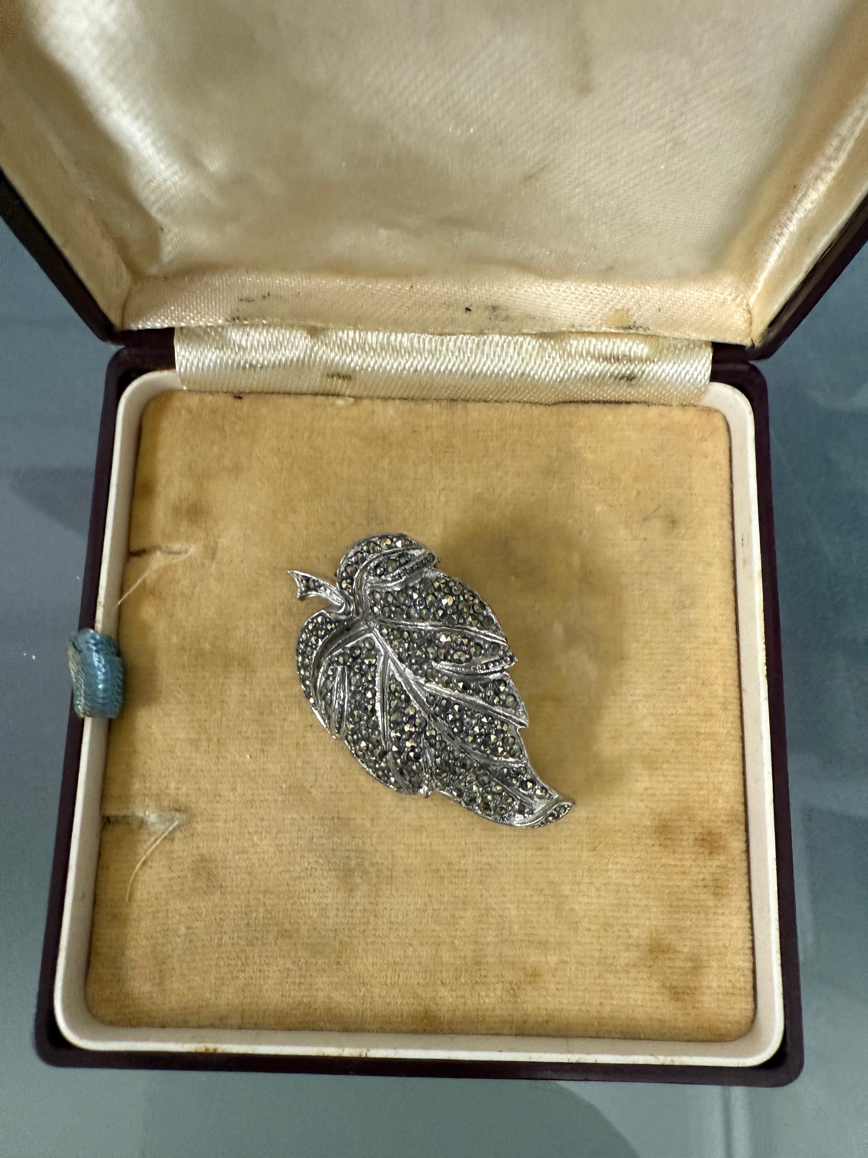 Vintage Marcasite Leaf Brooch