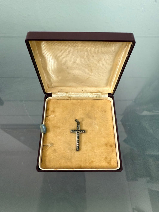 Vintage Marcasite & Silver Cross