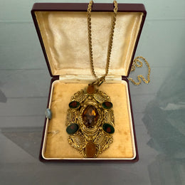 Stunning Vintage Czech Multi Stone Pendant & Chain
