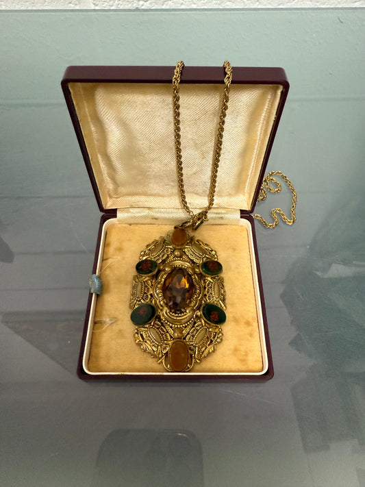 Stunning Vintage Czech Multi Stone Pendant & Chain