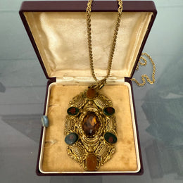 Stunning Vintage Czech Multi Stone Pendant & Chain
