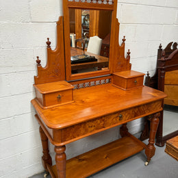 Antique Victorian Huon Pine Bedroom Suite Includes Dressing Table, Wardrobe & Chest of Drawers