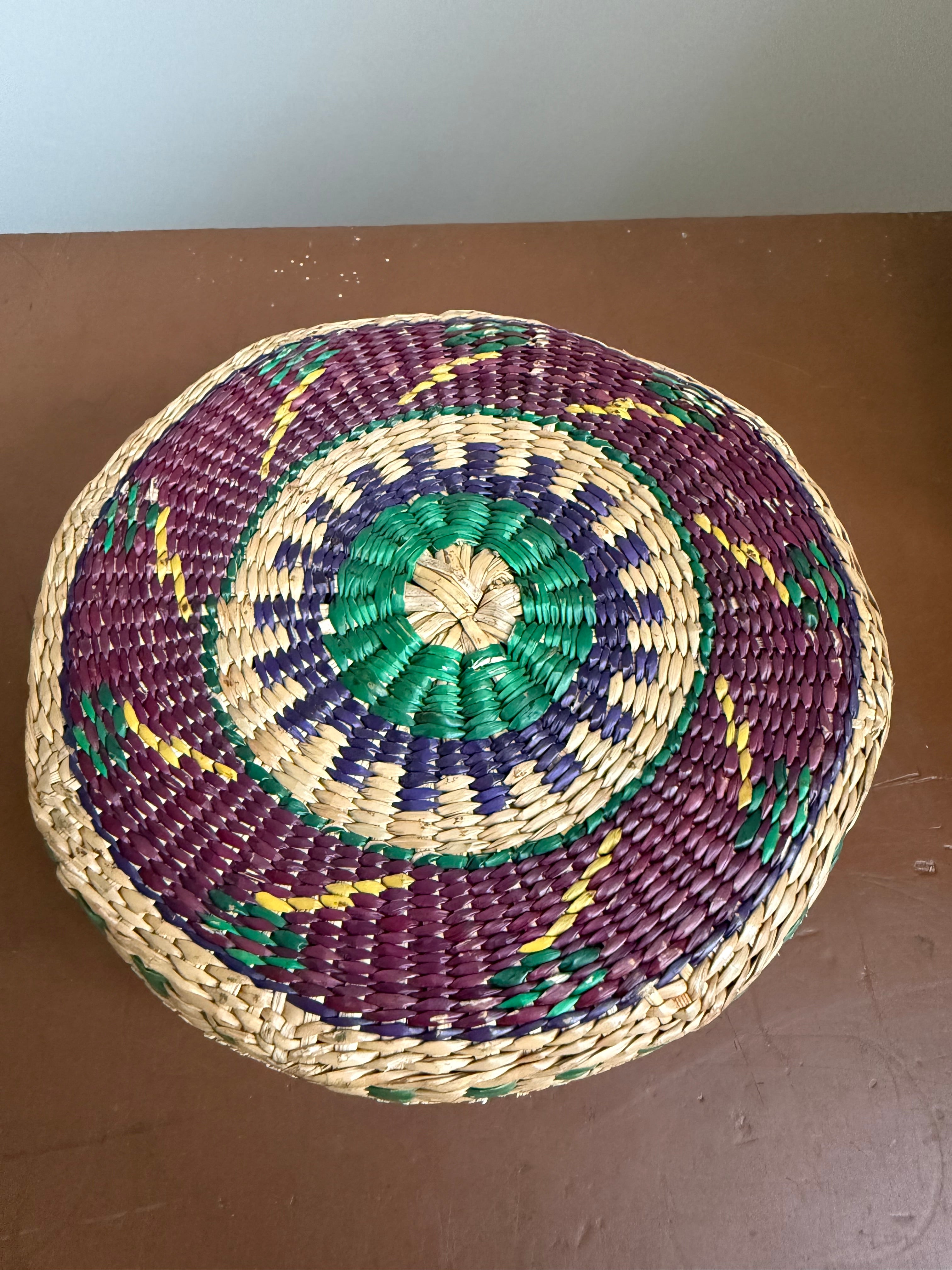 Vintage Hand Woven & Dyed Sewing Basket