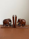 Pair of Vintage Carved Mahogany Elephant Bookends