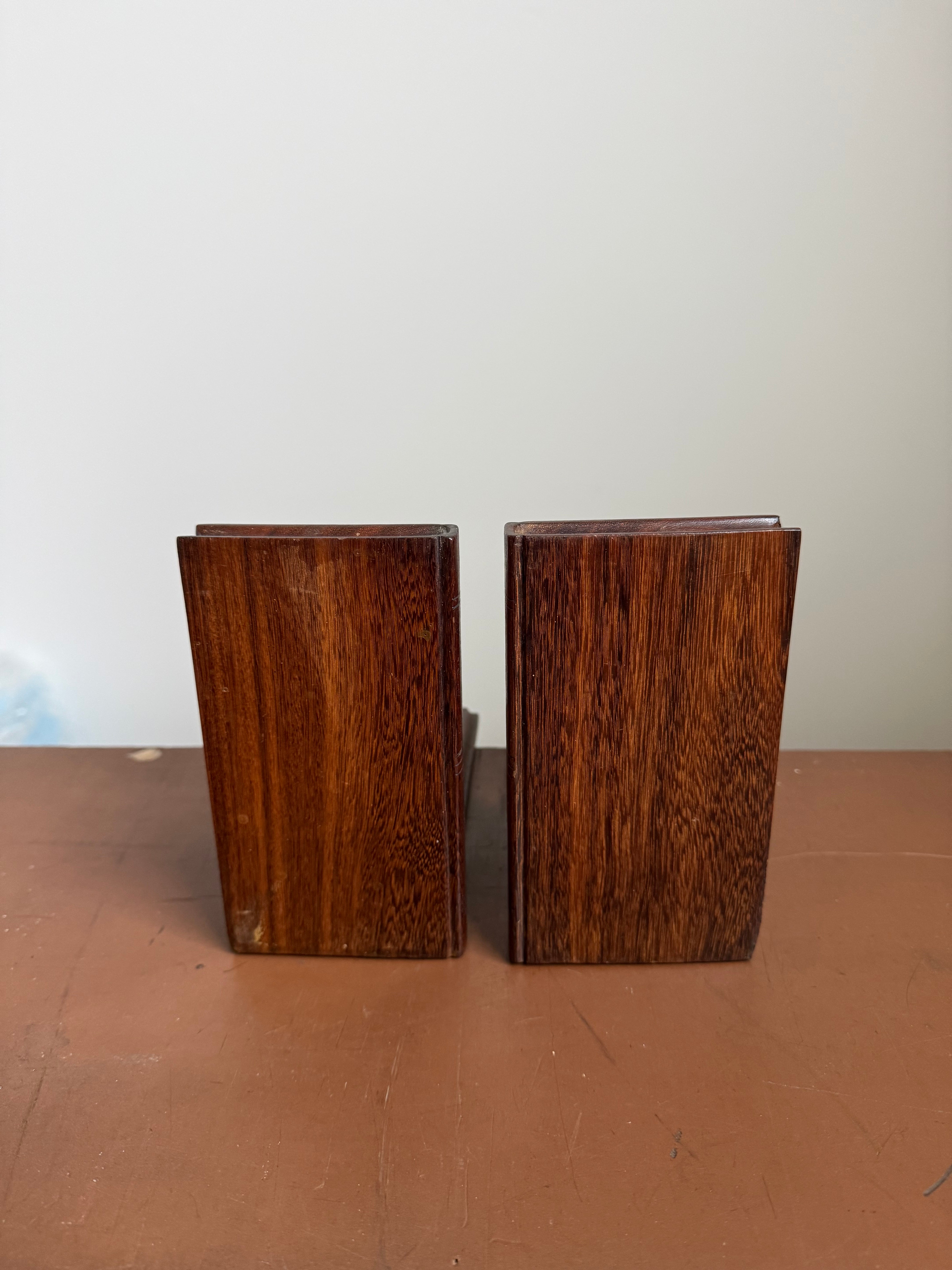 Pair of Vintage Carved Mahogany Elephant Bookends