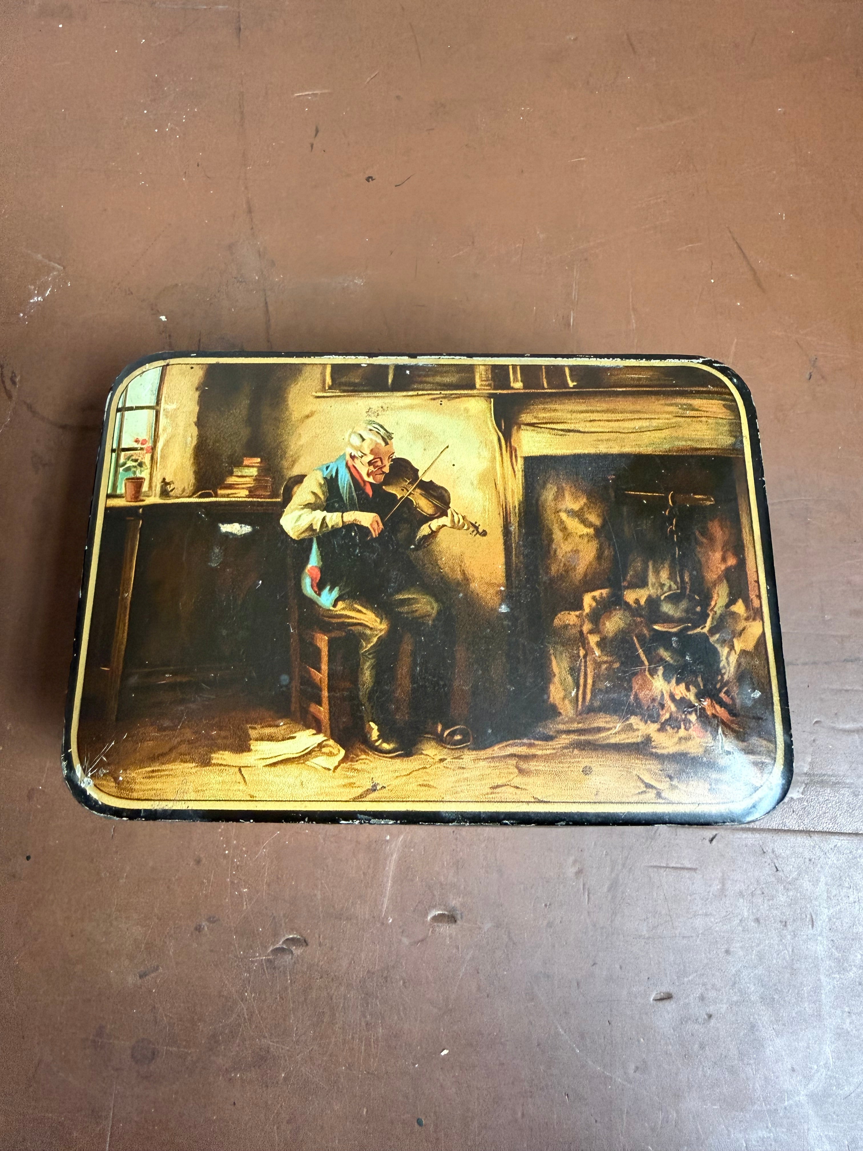 Vintage Tin "Man Playing A Violin"