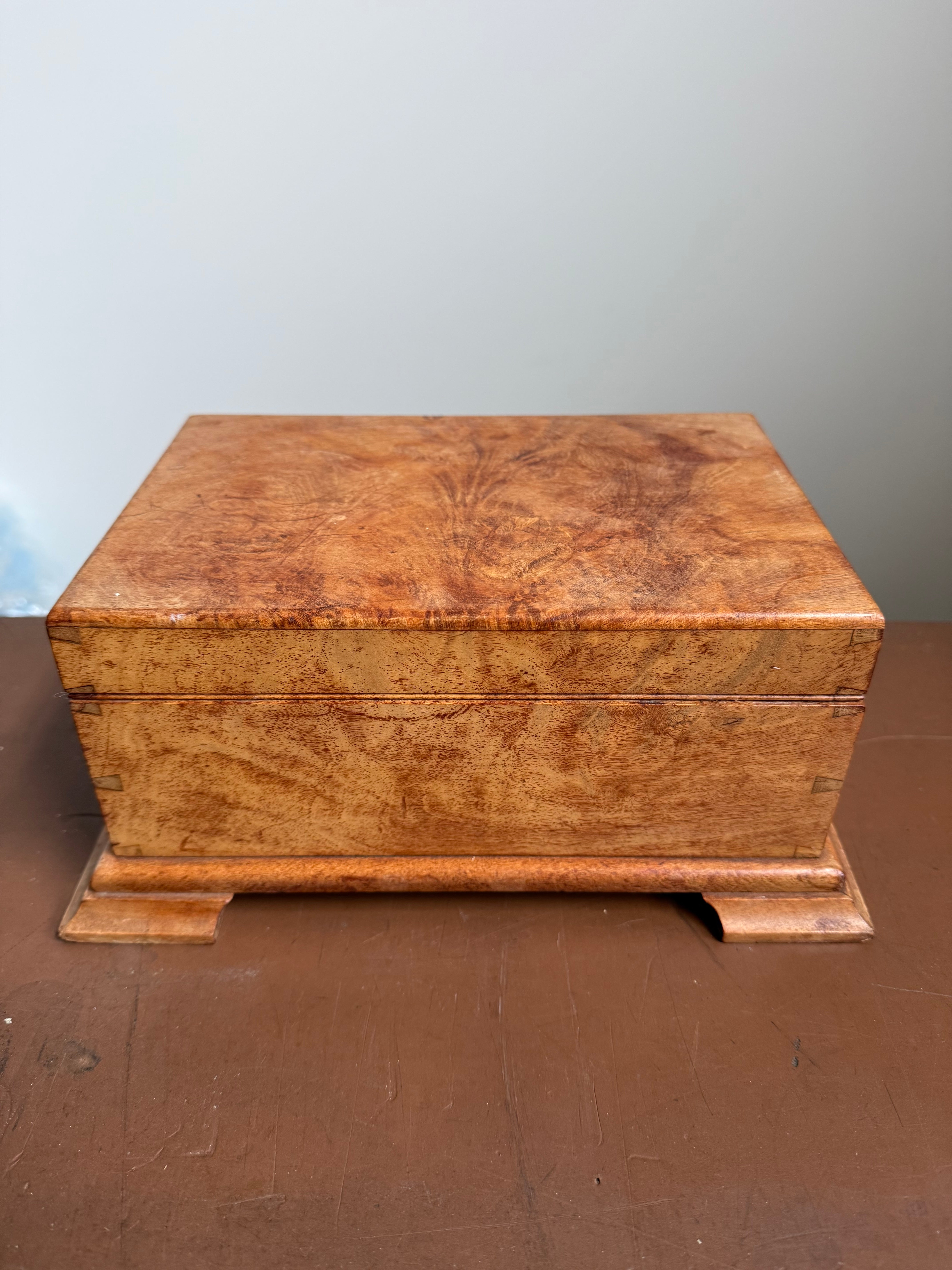 Large Vintage Deed / Jewellery Burlwood Box