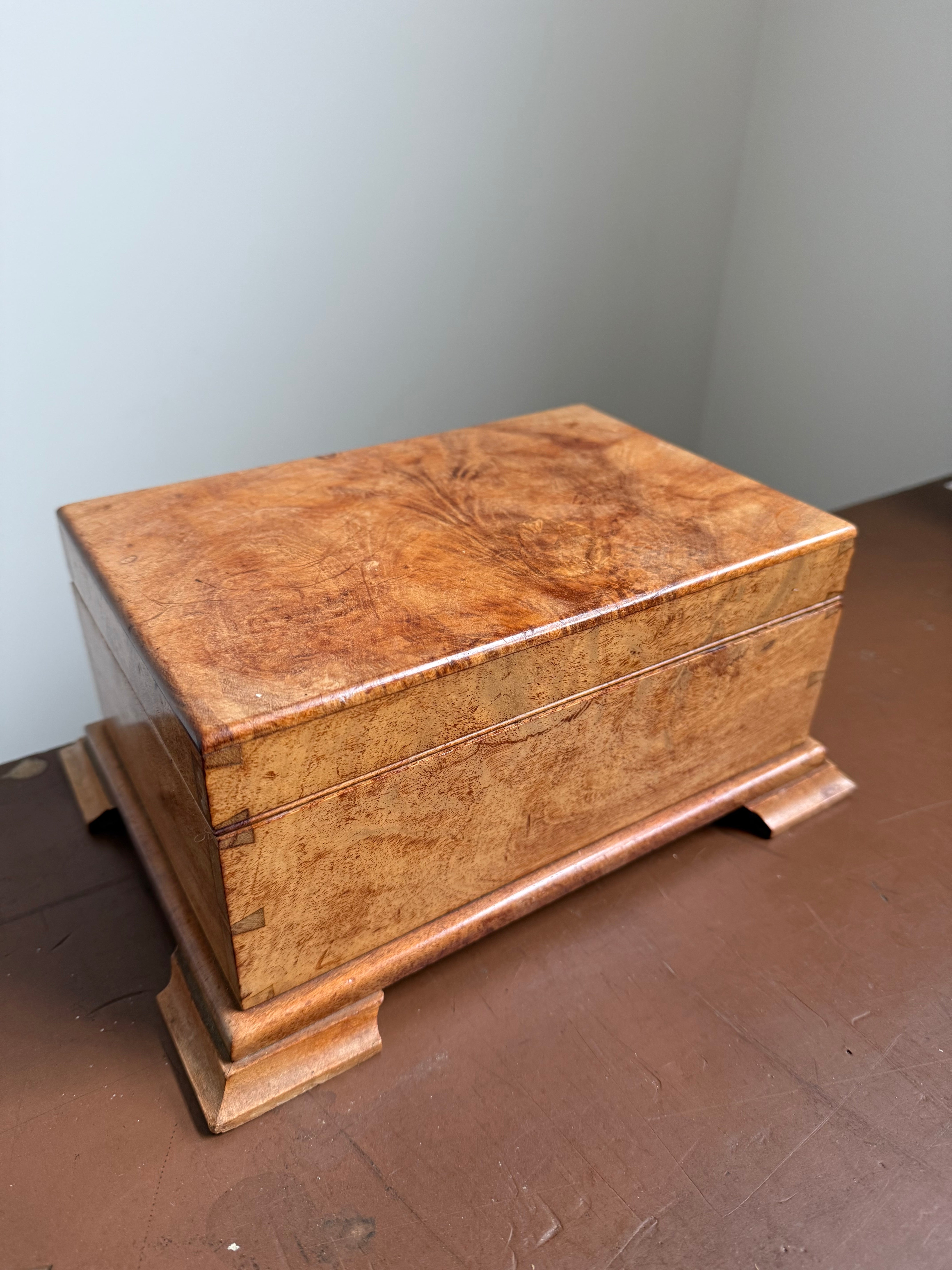 Large Vintage Deed / Jewellery Burlwood Box