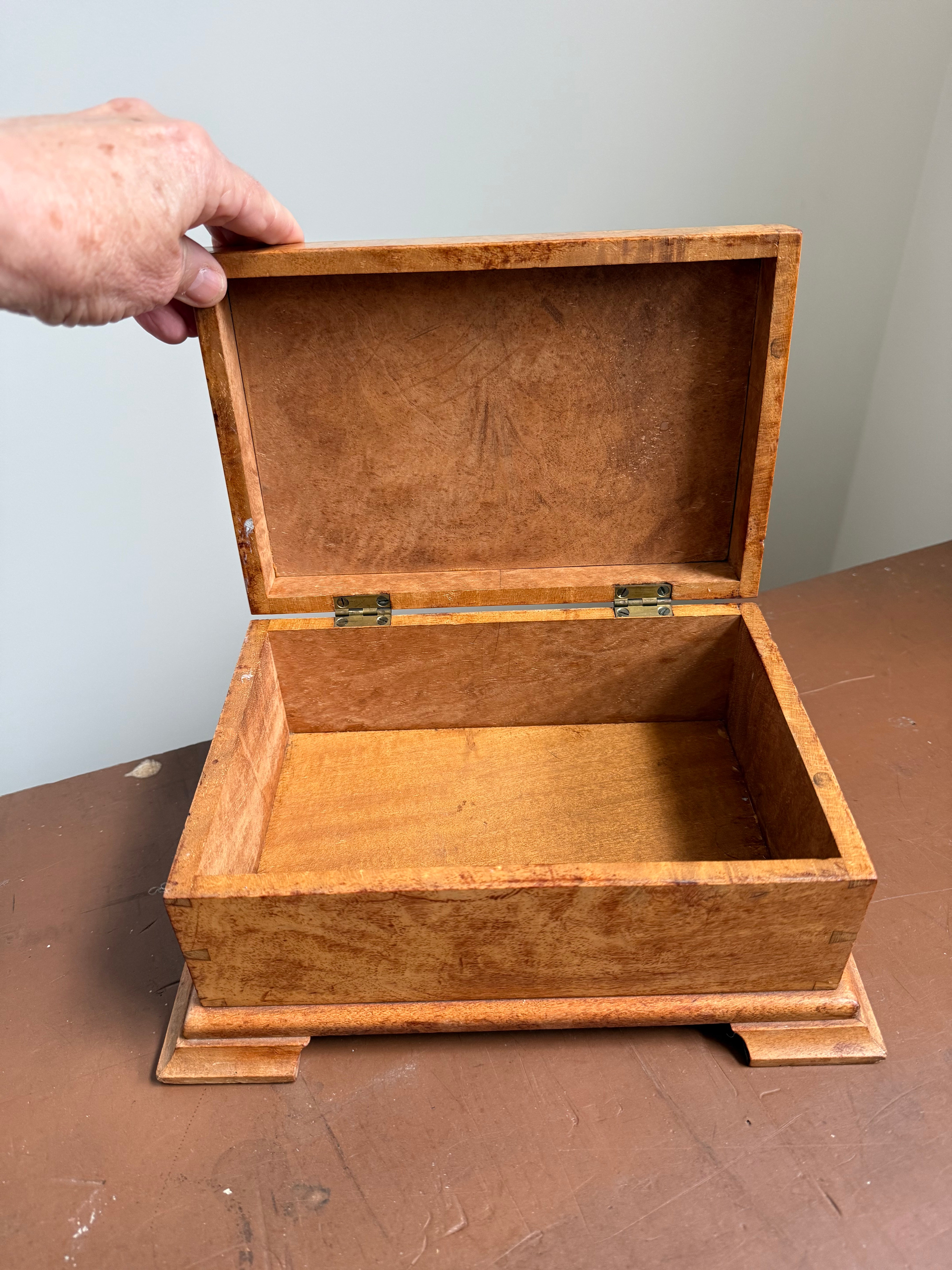 Large Vintage Deed / Jewellery Burlwood Box