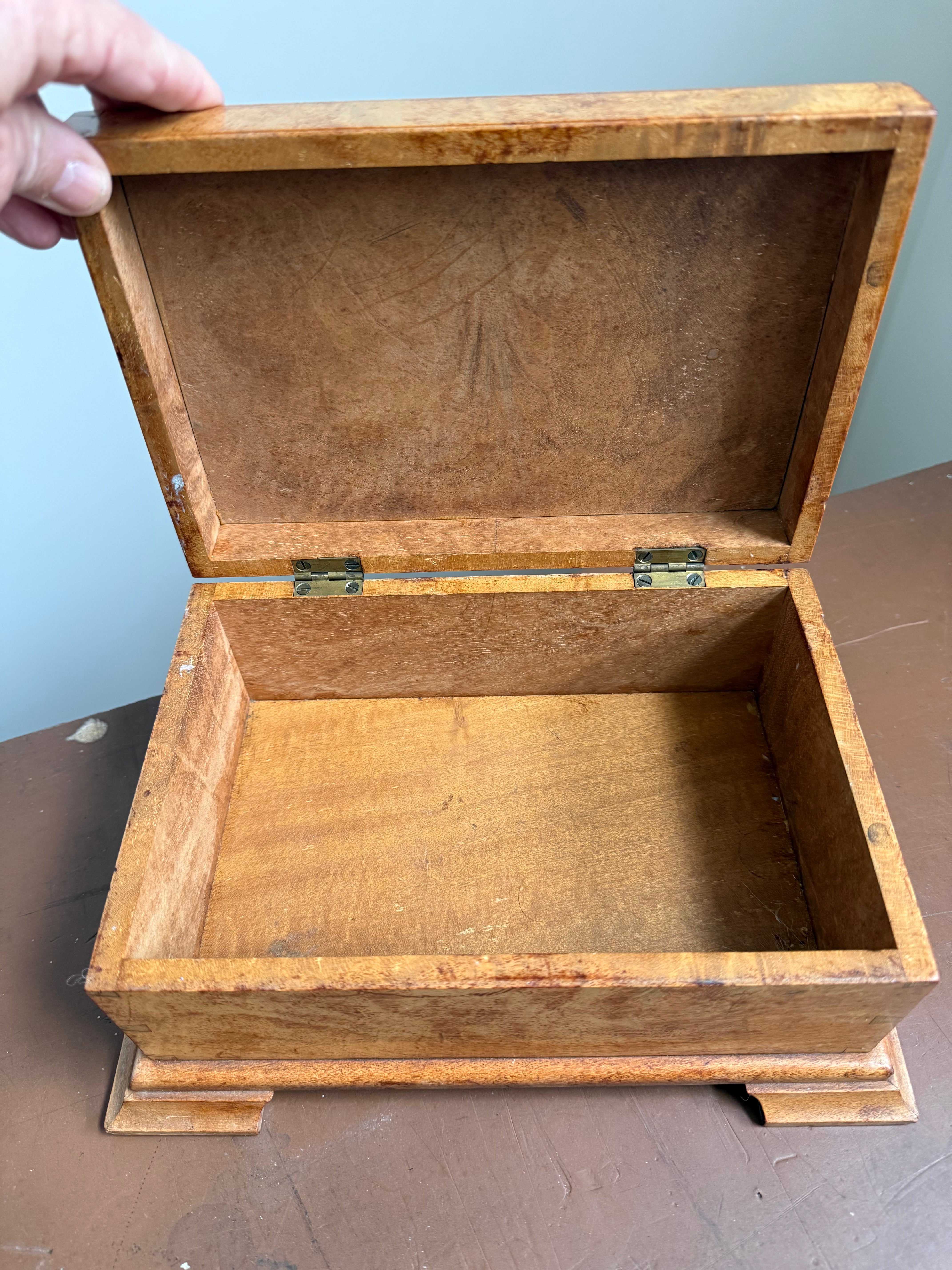 Large Vintage Deed / Jewellery Burlwood Box
