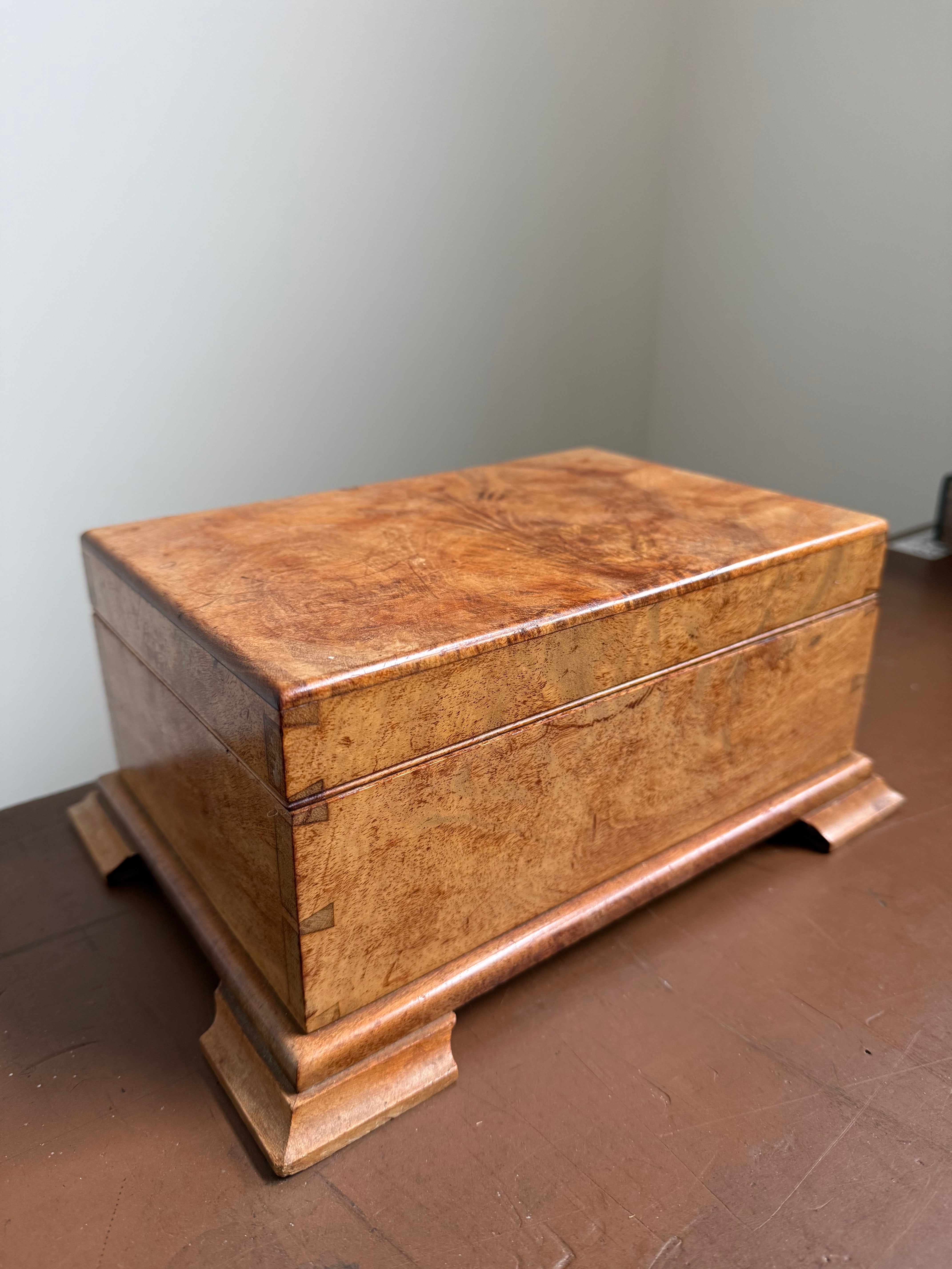 Large Vintage Deed / Jewellery Burlwood Box