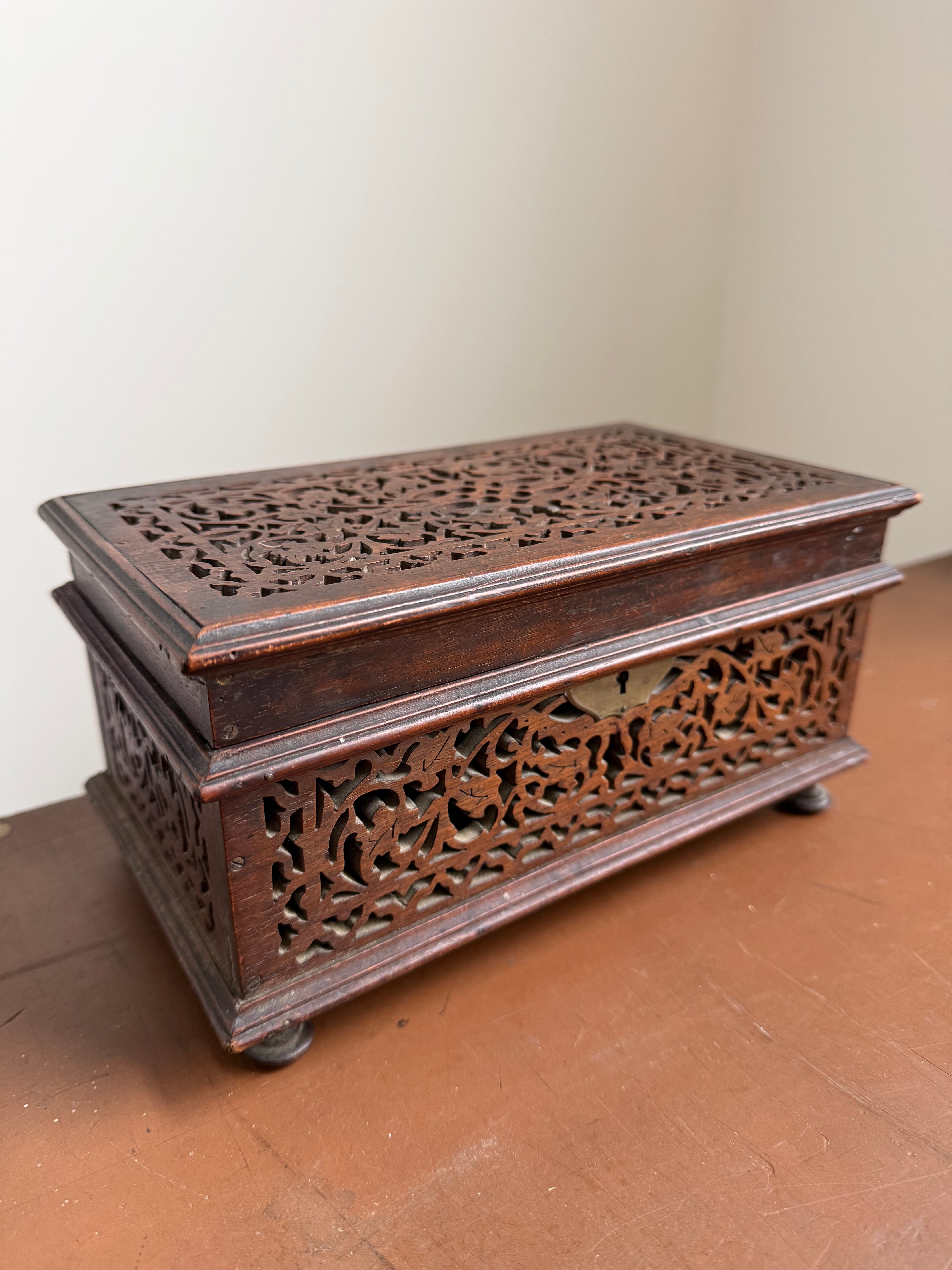 Antique French Walnut Open Work Trinket/Jewelery Box