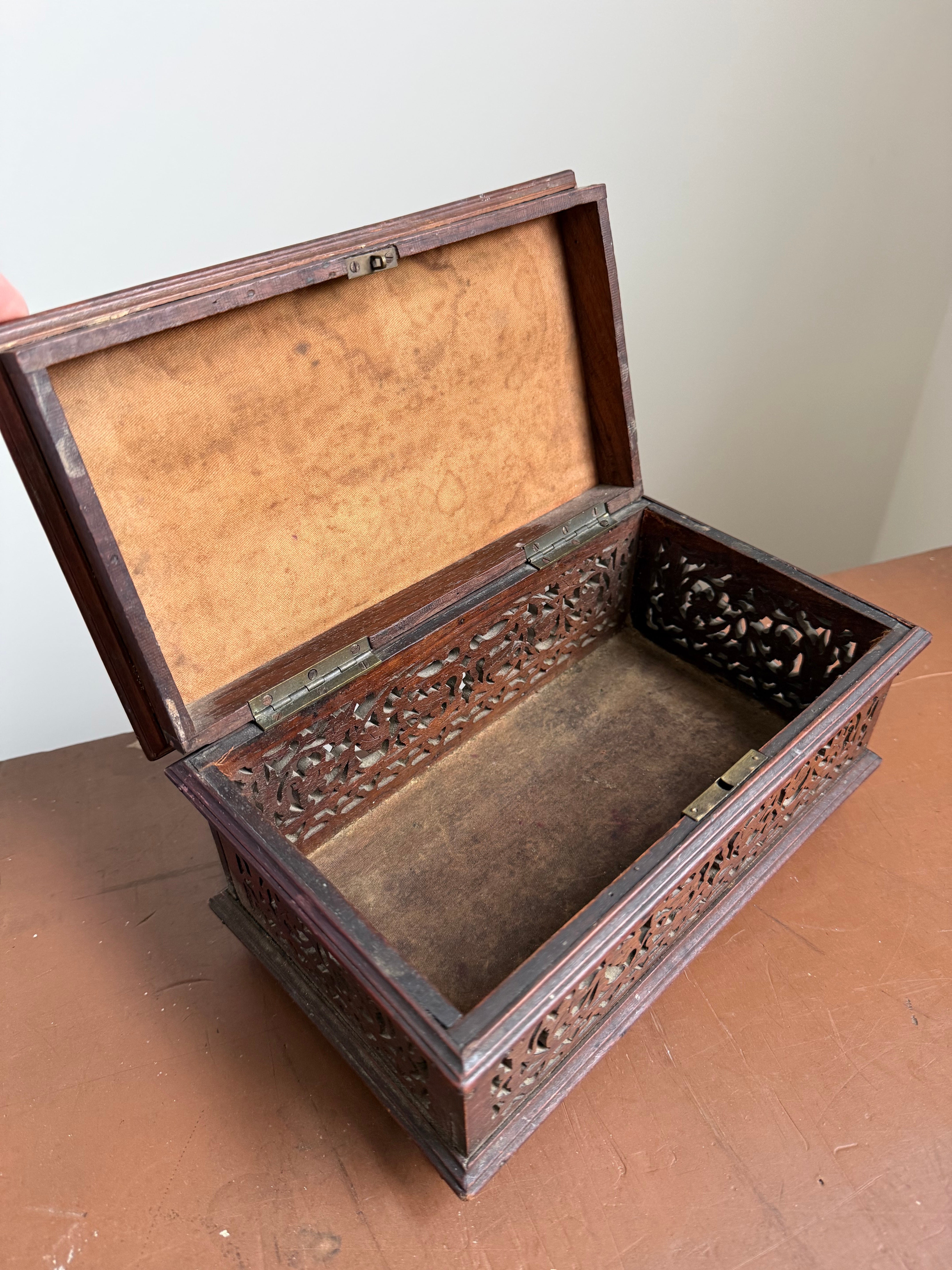 Antique French Walnut Open Work Trinket/Jewelery Box
