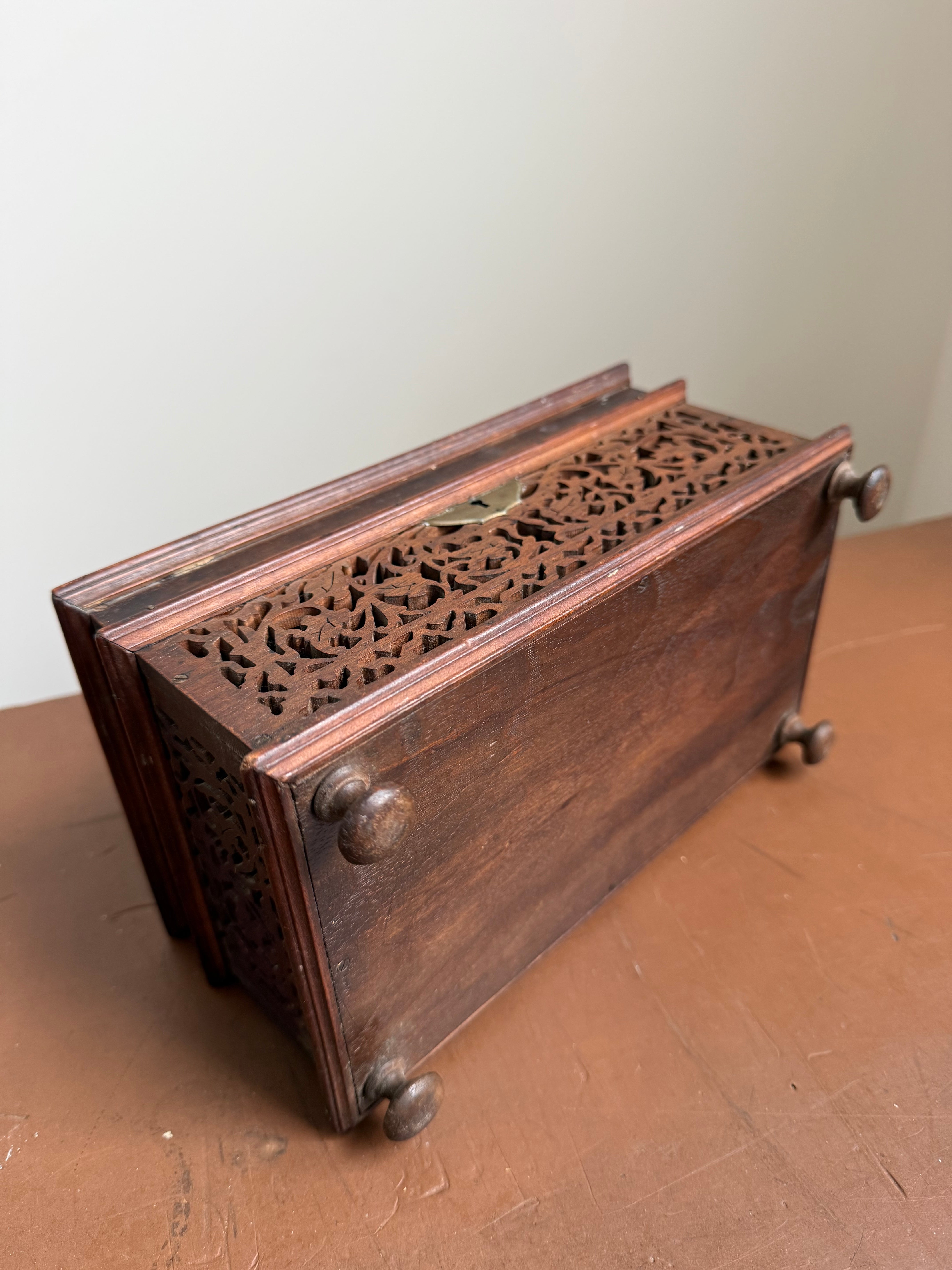 Antique French Walnut Open Work Trinket/Jewelery Box