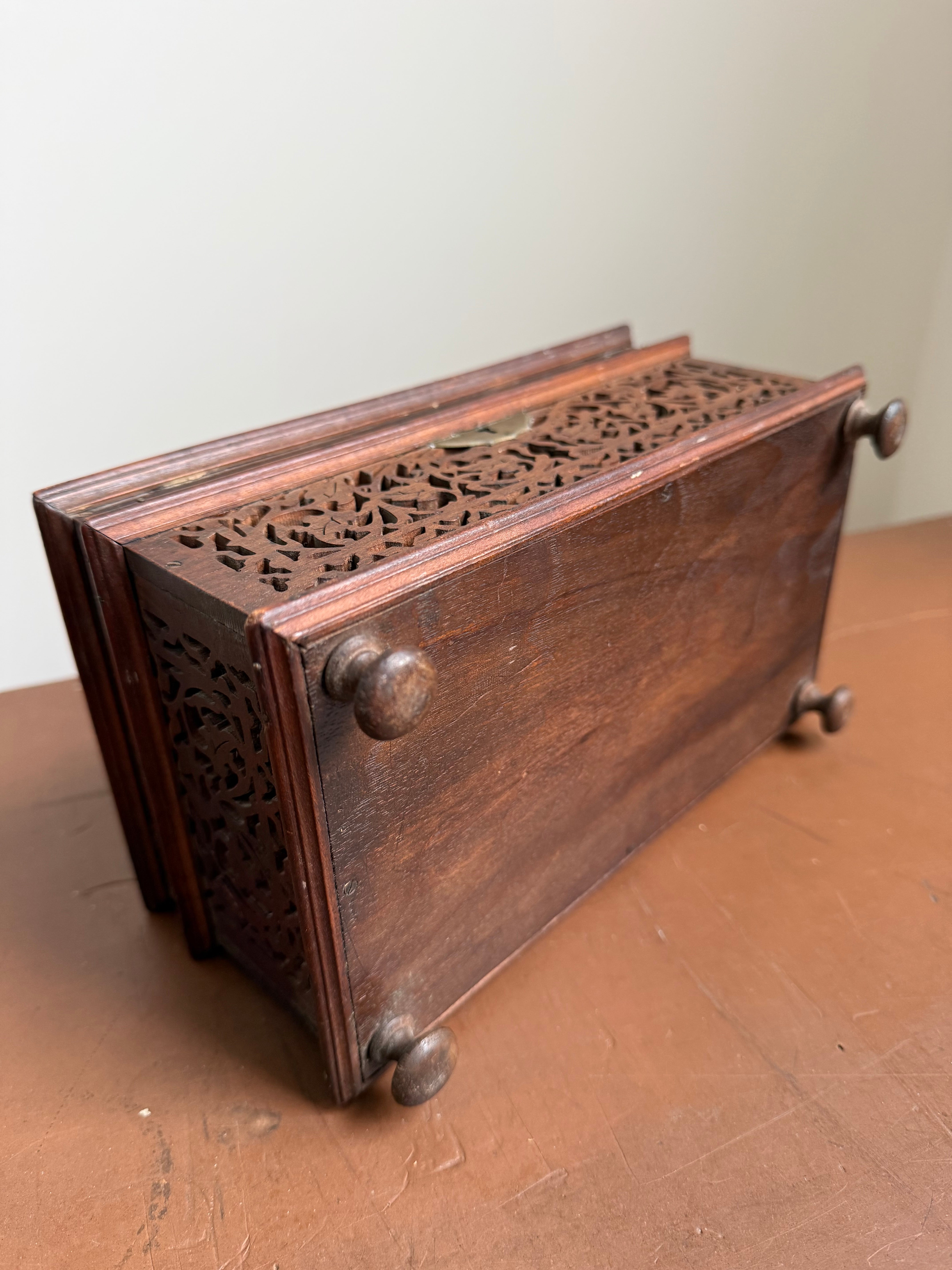Antique French Walnut Open Work Trinket/Jewelery Box