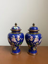 A Desirable Pair Of Vintage Cobalt Blue Cloisonne Ginger Jars