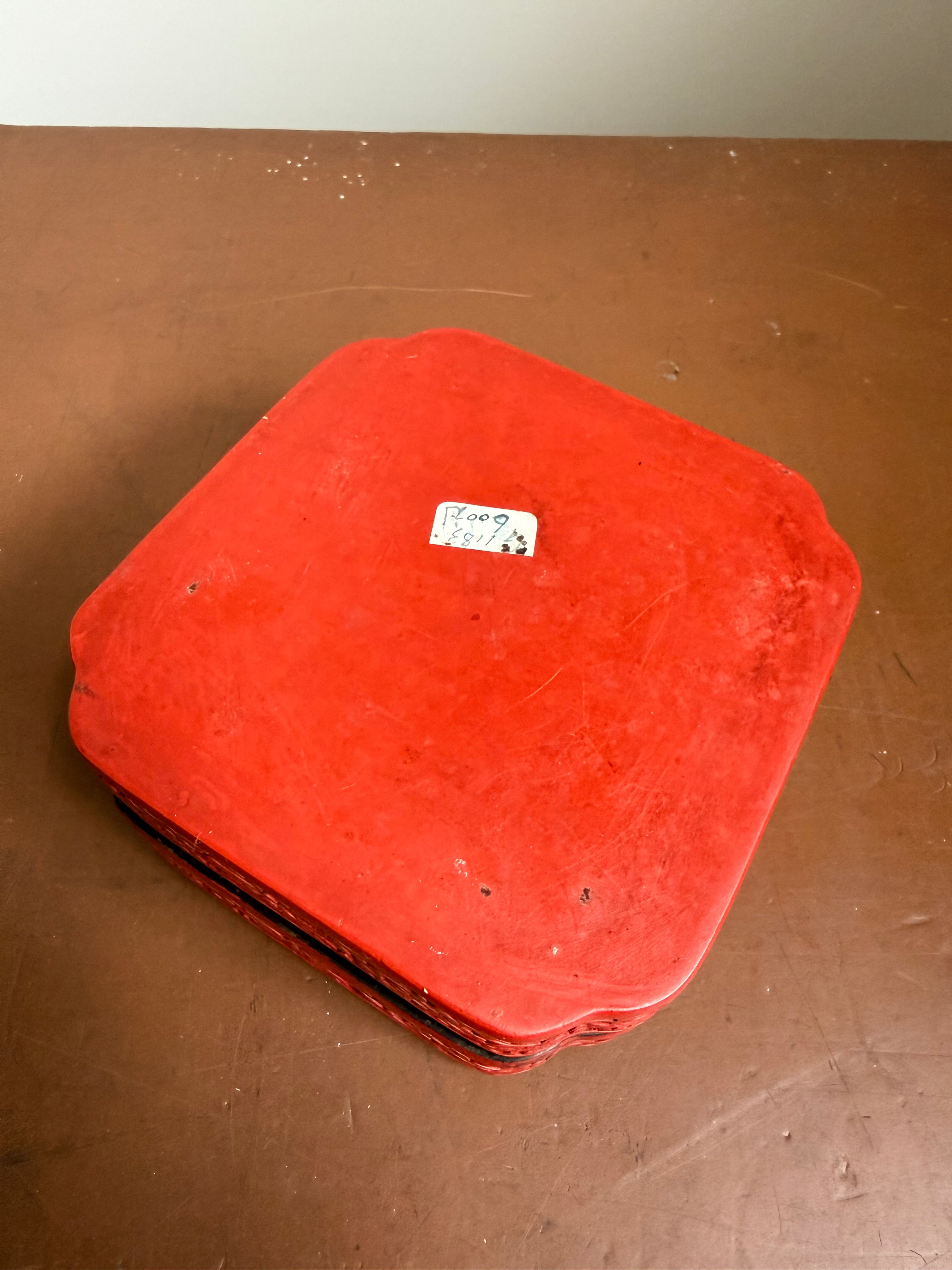 Vintage Chinese Cinnabar Lacquer Box With Jade Medallion