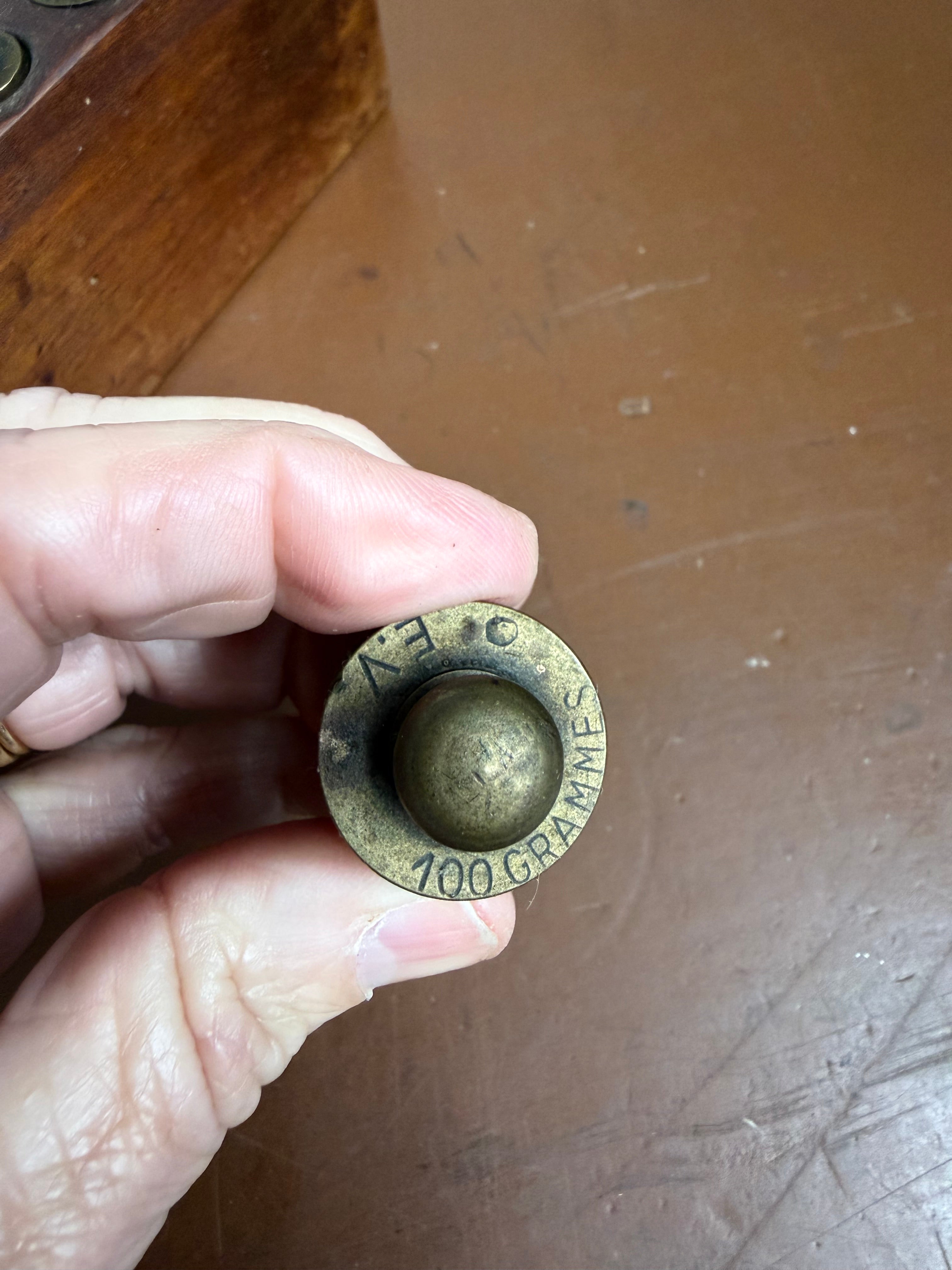 Vintage Set Of 14 Brass Weights In Mahogany Timber Case