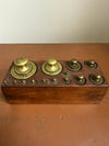 Vintage Set Of 14 Brass Weights In Mahogany Timber Case