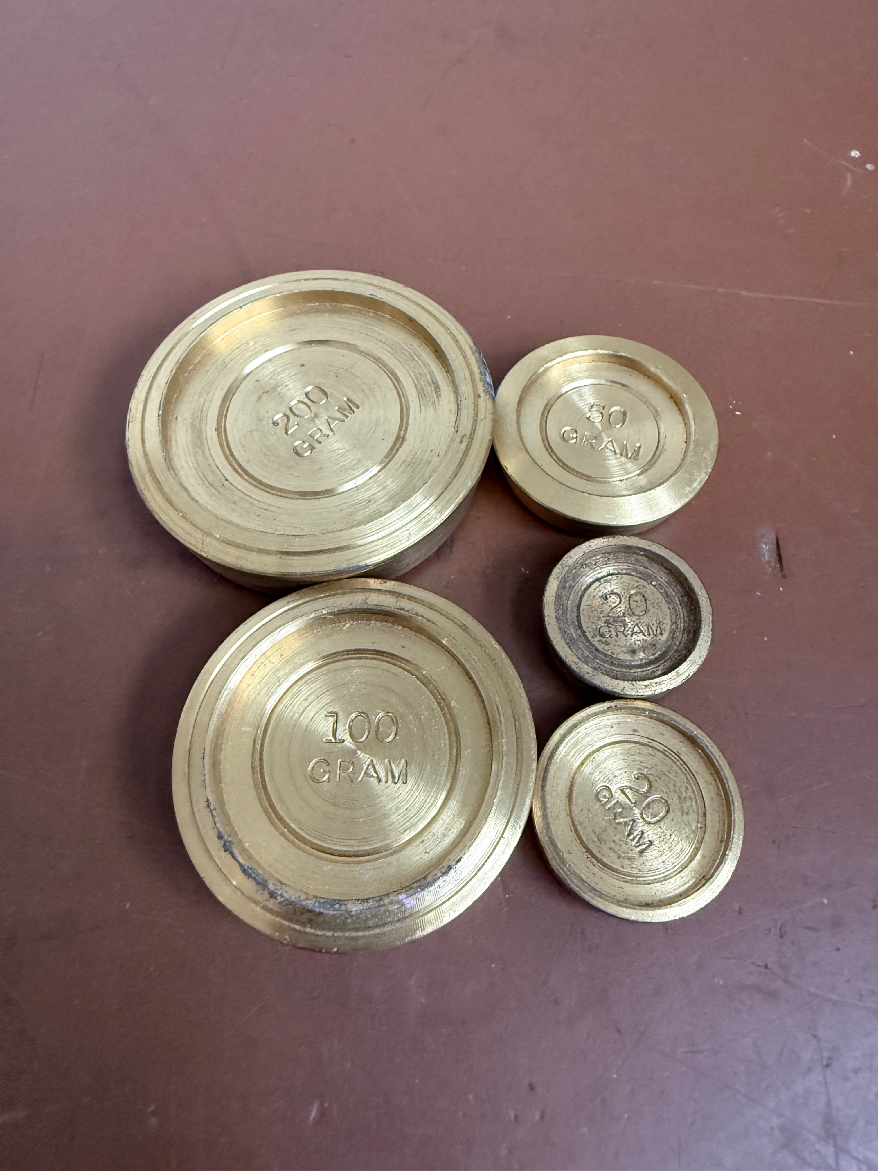 Set of Five Vintage Round Brass Weights