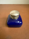 Vintage Blue Ceramic & Silver Plated Inkwell