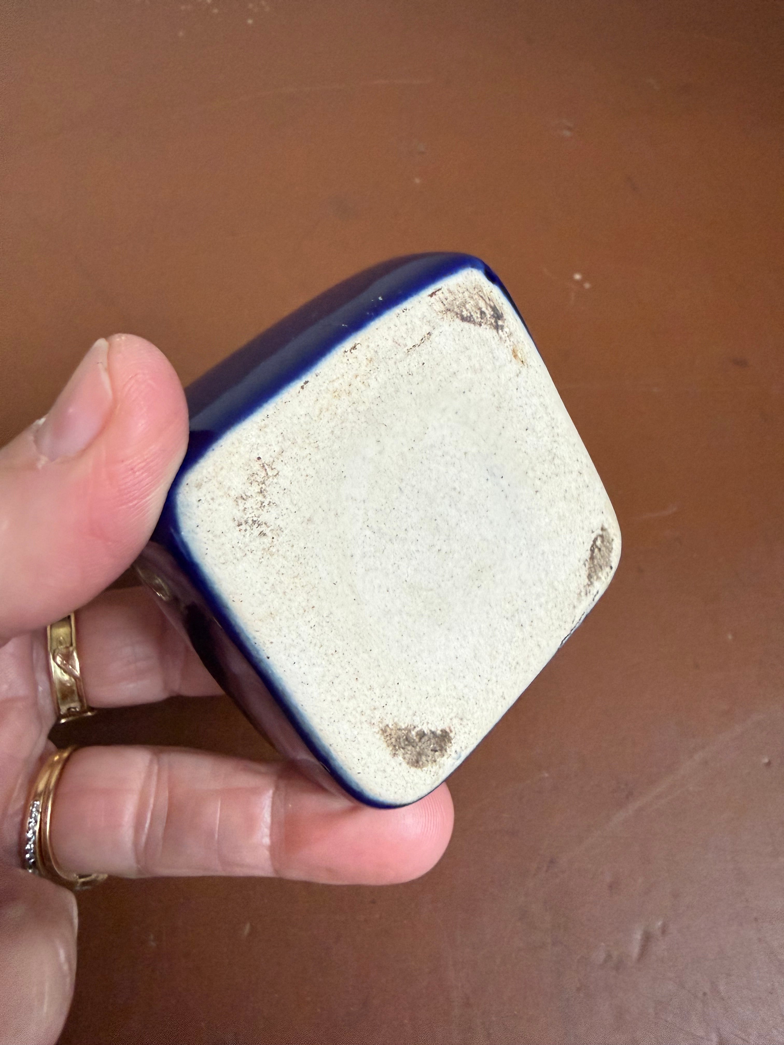 Vintage Blue Ceramic & Silver Plated Inkwell