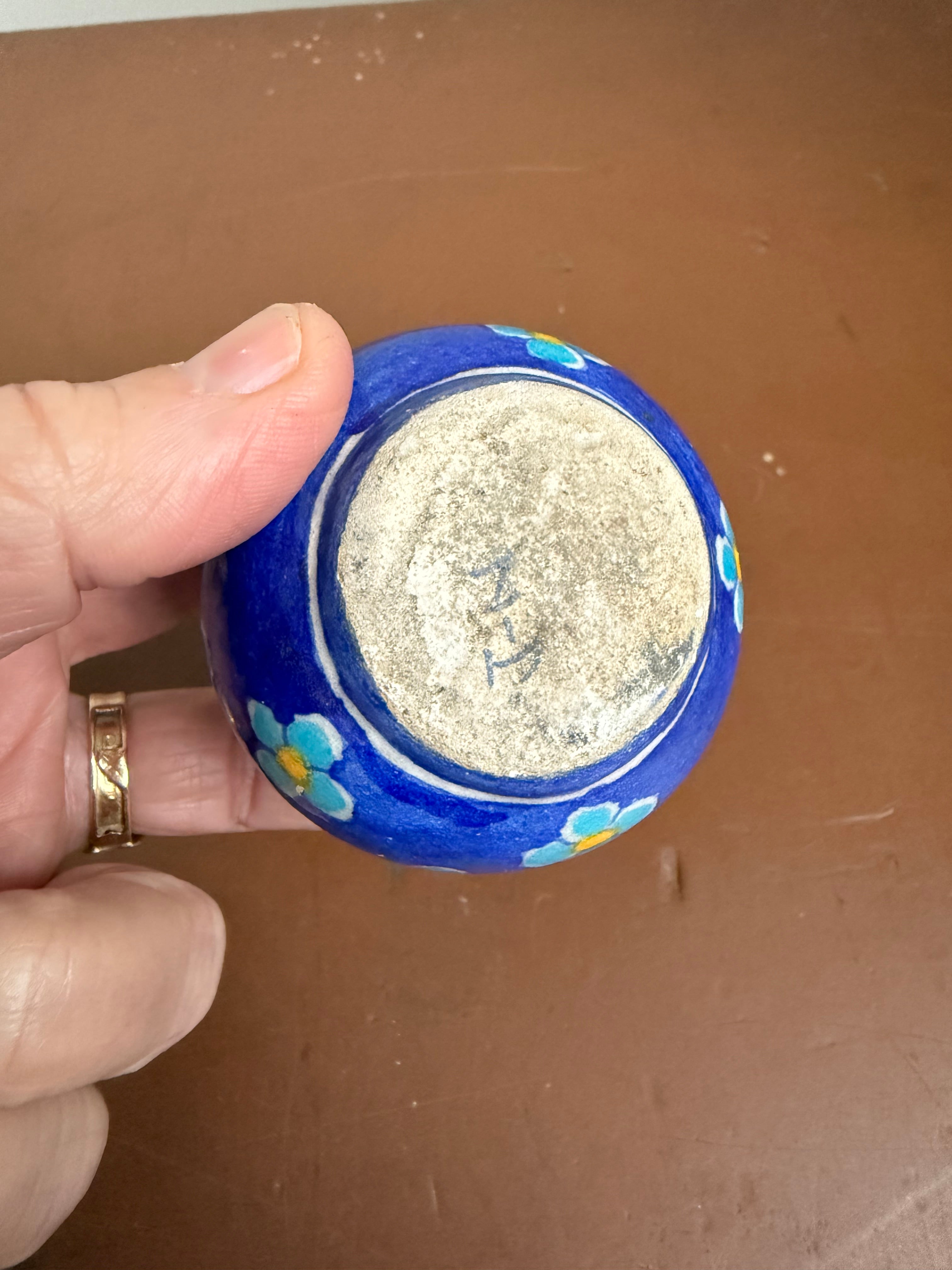 Vintage Hand Painted Ceramic & Brass Top Inkwell