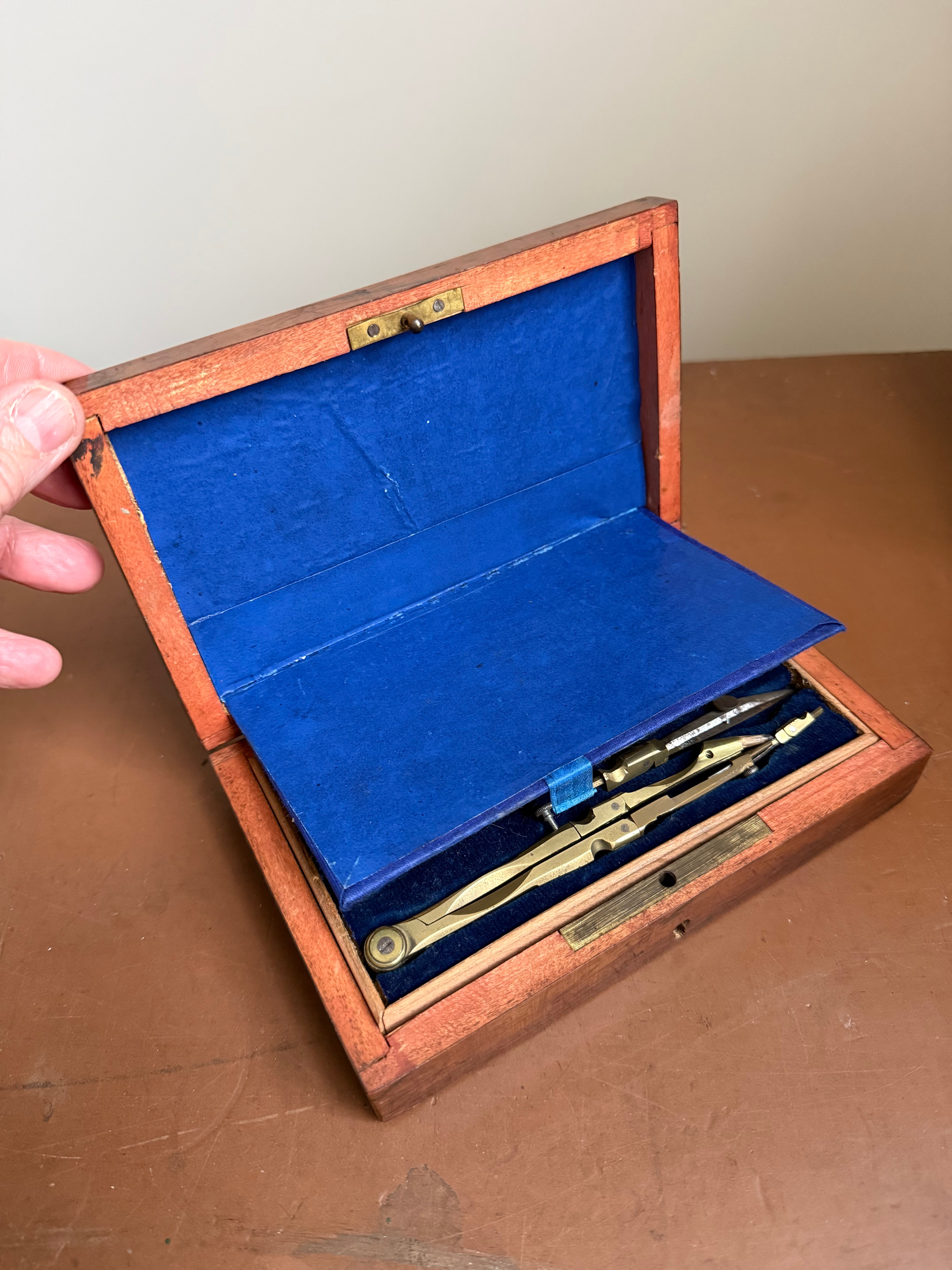 Antique Compass Set In Original Rosewood Box