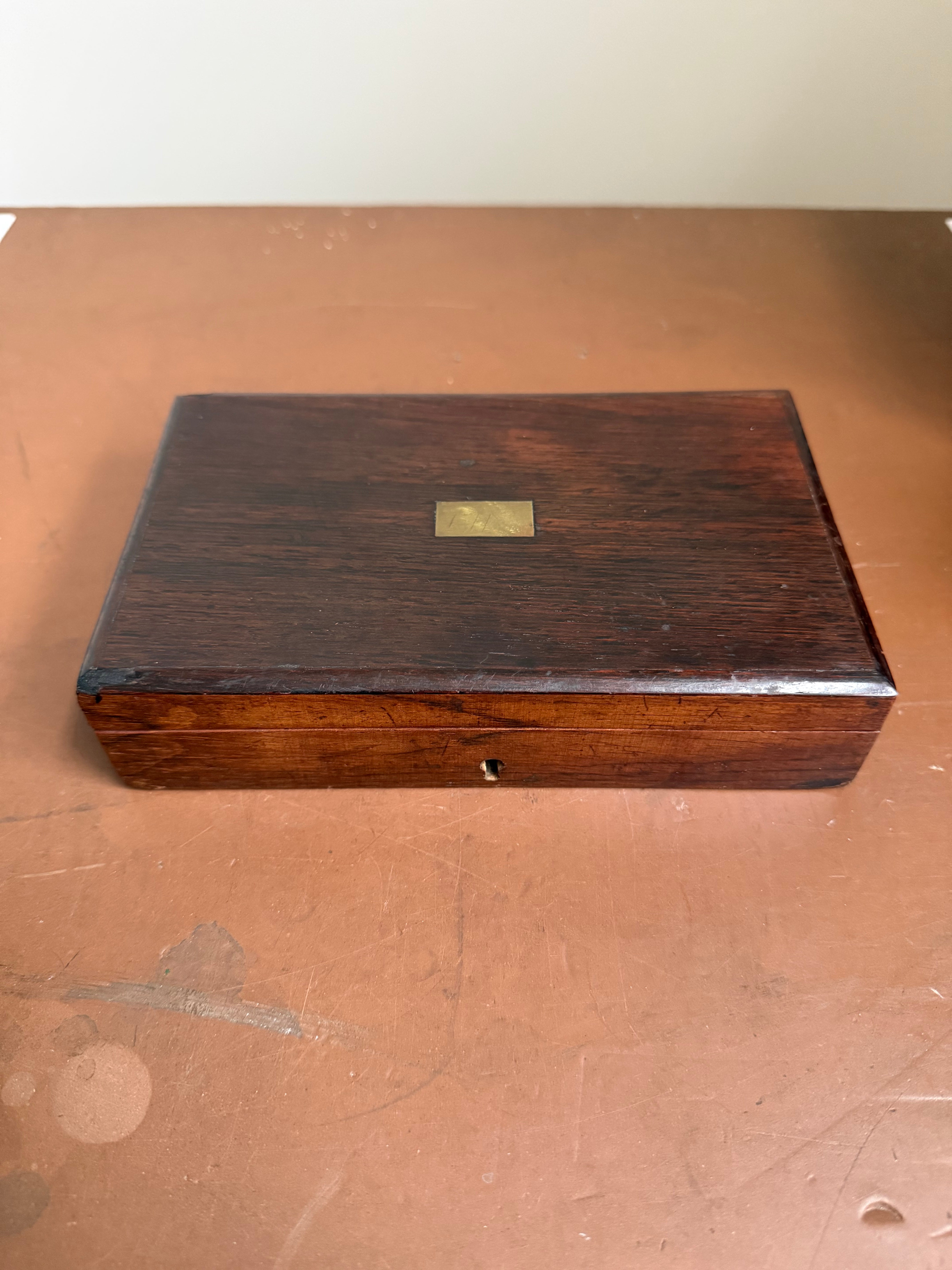 Antique Compass Set In Original Rosewood Box