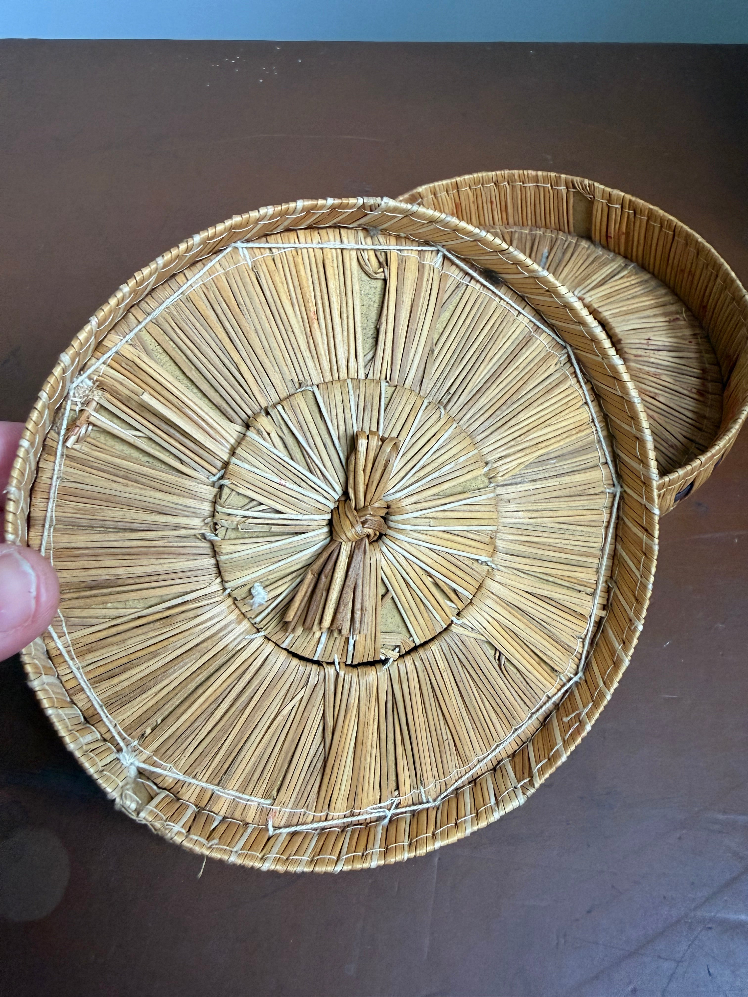Vintage Hand Woven Sewing / Trinket Small Basket