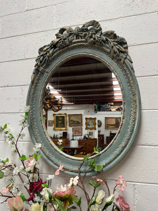 Chalk Painted Decoratively Carved Oval Mirror
