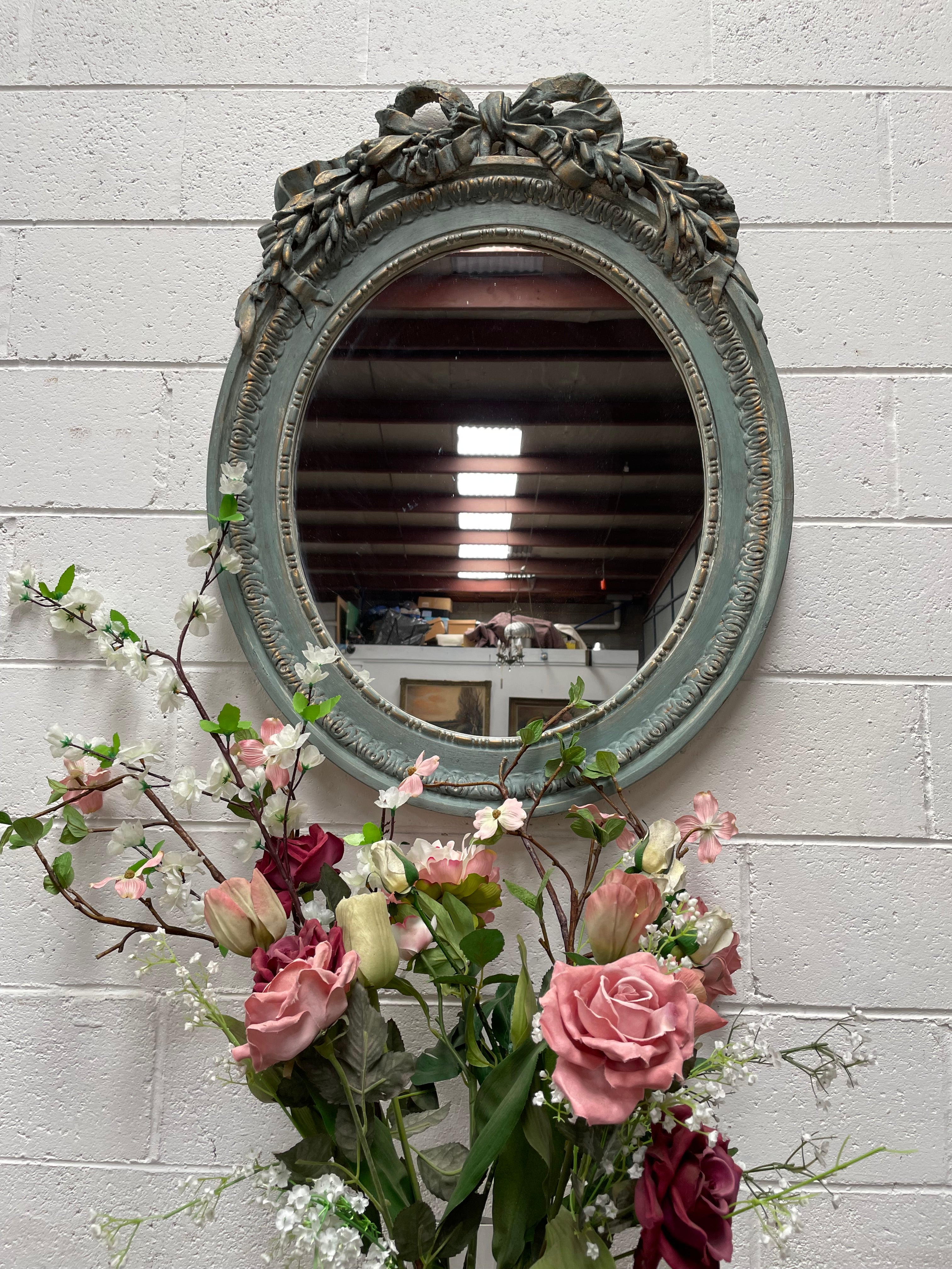 Chalk Painted Decoratively Carved Oval Mirror | Antique & Vintage | Moonee Ponds Antiques | Australia Wide Delivery