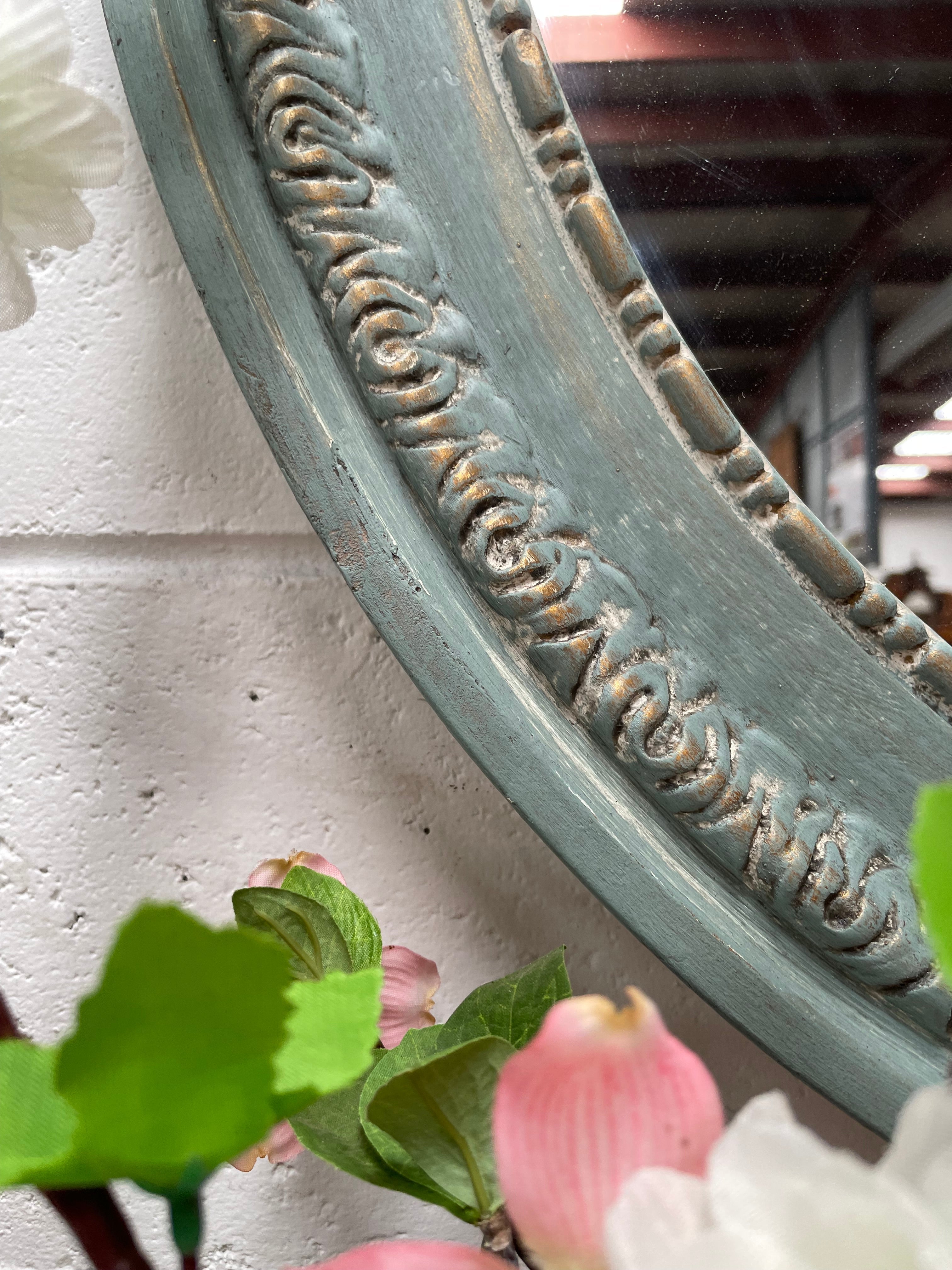 Chalk Painted Decoratively Carved Oval Mirror | Antique & Vintage | Moonee Ponds Antiques | Australia Wide Delivery