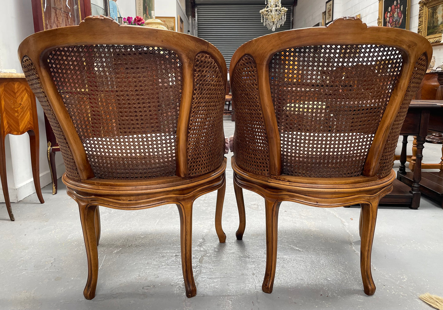Pair of French Walnut Double Caned Back Chairs