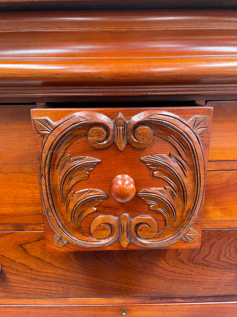 Victorian Cedar chest of drawers with decorative <span data-mce-fragment="1">twist columns and </span>carvings. It consists of eight drawers so plenty of storage. It has been sourced locally and is in good original detailed condition.