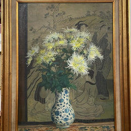 Fabulous Framed Floral Oil Painting of Chrysanthemums In a Vase