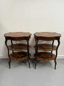 Pair of Late 19th Century Ebonised & Marquetry Three Tier Etageres | Antique & Vintage | Moonee Ponds Antiques | Australia Wide Delivery